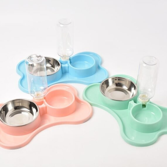 Pet supplies Dog automatic drinking water double bowl Dog double bowl pet food bowl Teddy law bucket pet bowl
