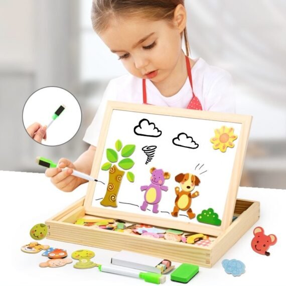 Wooden Magnetic Puzzle Toys Children 3D Puzzle Box Figure Animals Circus Writing Drawing Board Learning Education Toys For Kids