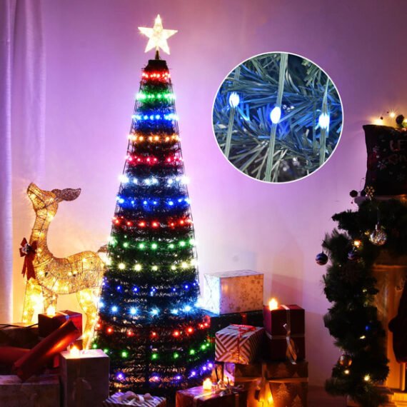 Pop-Up Lighting Christmas Tree Pre-Lighted Artificial Christmas Tree 6ft 282 LED Smart Christmas Tree With Remote And App Waterproof Indoor Outdoor Christmas Decoration