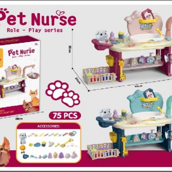 Kids Pet Cat-care Set With Pet Cat With Light Music Pink Toys Playset